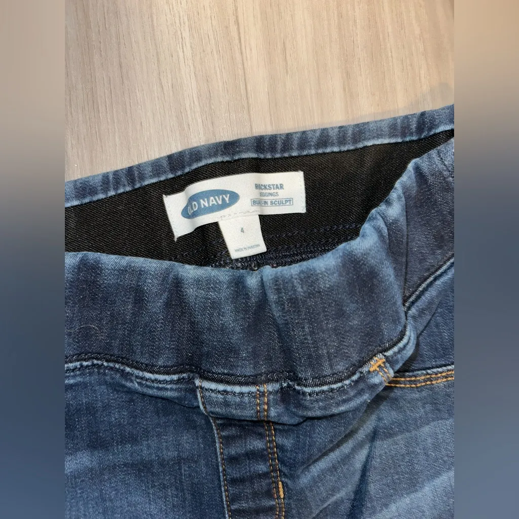 Old Navy Blue Denim Jean Material Rockstar Stretch  Jeggings Stretch Waist 4 - Image 3