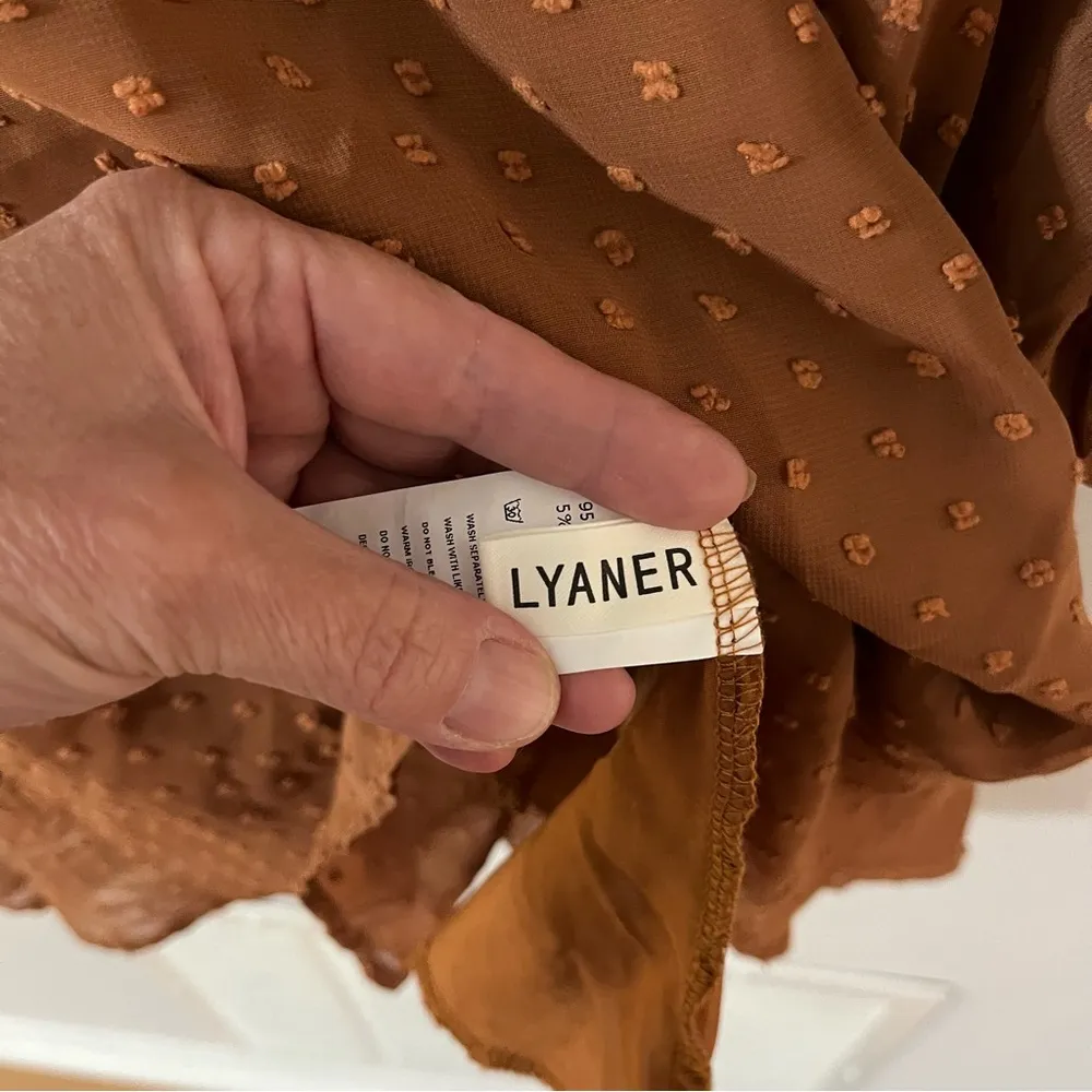 LYANER Women' Swiss Dots Square Neck Ruffle Hem Short Sleeve Elegant Mini Dress Size M - Image 11