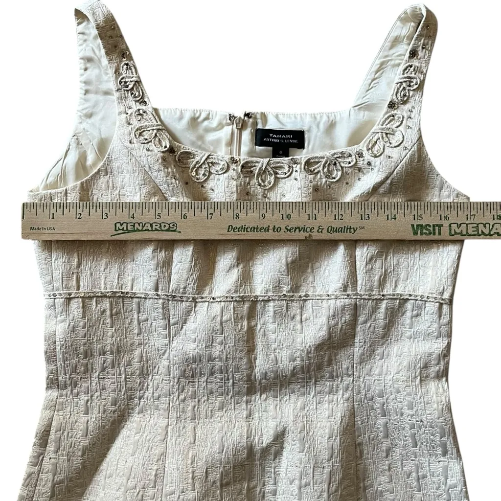 Tahari Arthur S Levine Cocktail Dress & Jacket combo Size‎ 6 Metallic Cream - Image 10