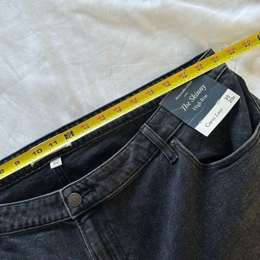 NWT Abercrombie&Fitch The Skinny High Rise Jeans Women's 35/20R Black Split Hem - Image 6