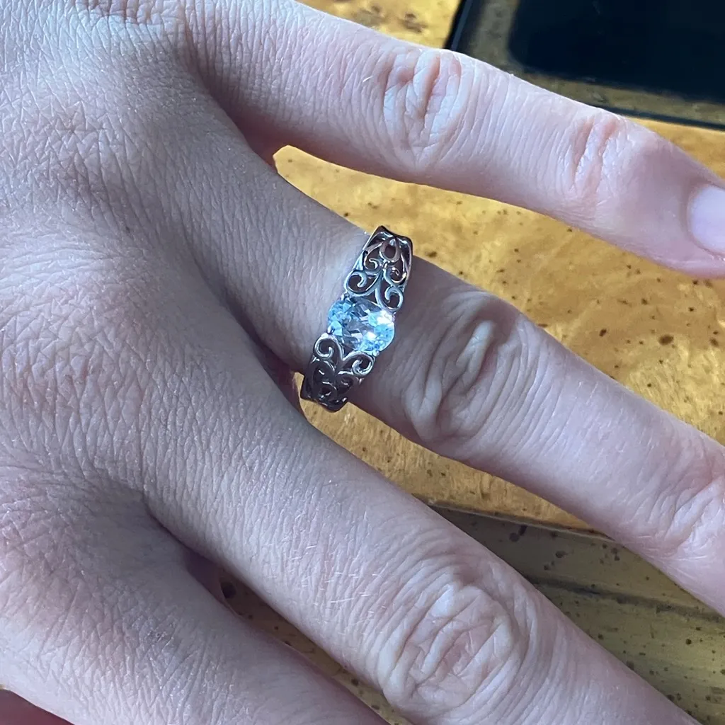 Natural Aquamarine Sterling Silver Ring Size 6.75 - Image 4