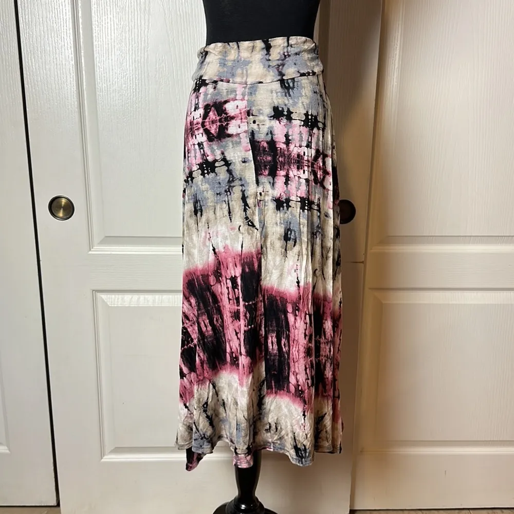GREY & PINK TIE DYE BOHO MAXI SKIRT - Image 3