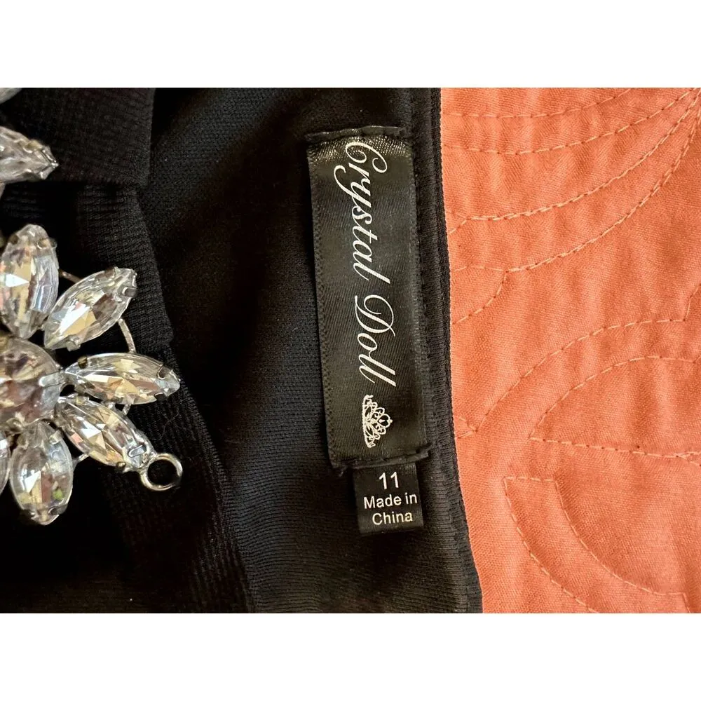 China Doll Embellished Evening Dress Small Black Polyester Crystal Beaded Size 12 - Image 12