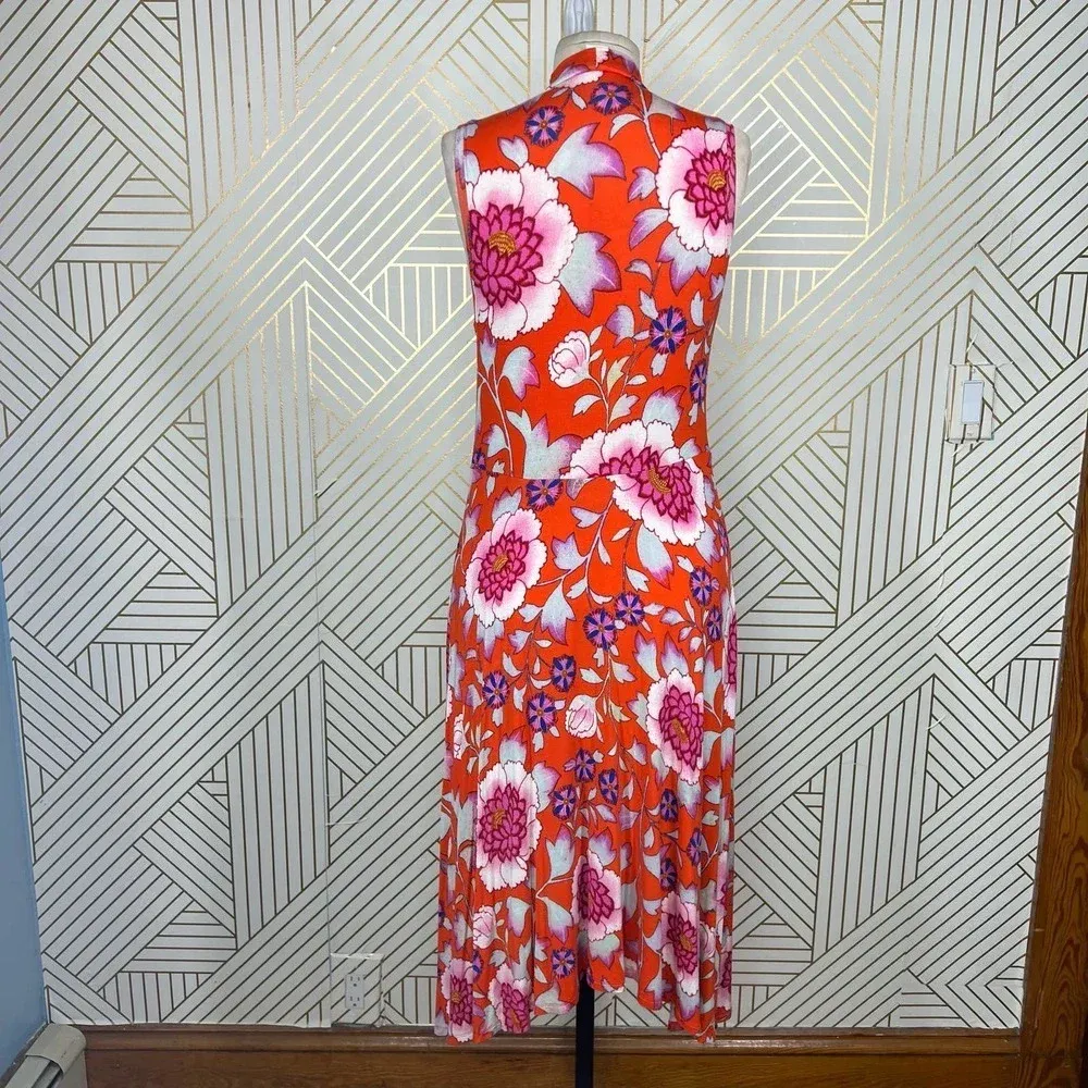 Anthropologie Maeve Cleary Dress Floral Mock Neck Jersey Orange‎ Red Size Small - Image 8