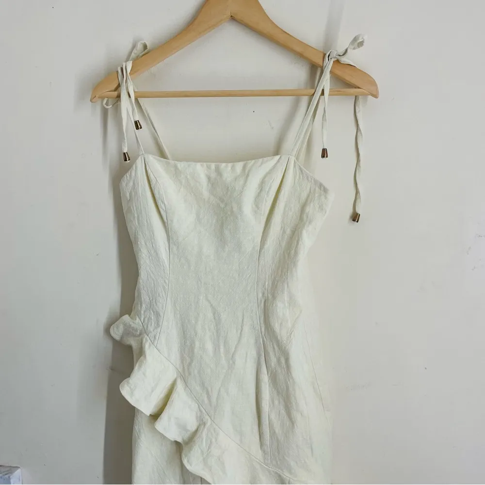 Here Comes the Sun Linen Look Cotton Ruffle Sun Dress light green size S - Image 8