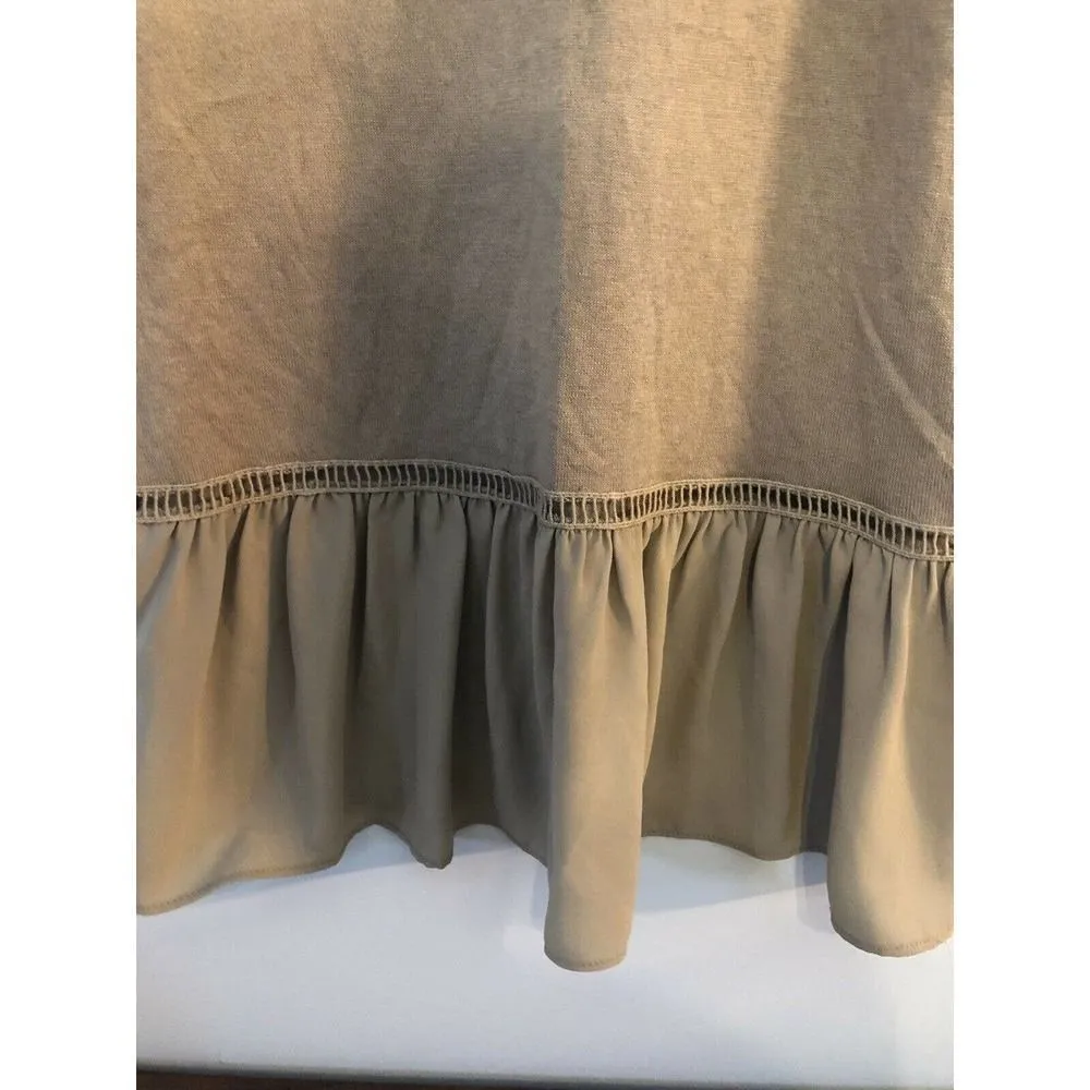 Ann Taylor LOFT Women's Peplum Back Shirt Sleeve Top Sz. Small Tan Cutout Detail - Image 4