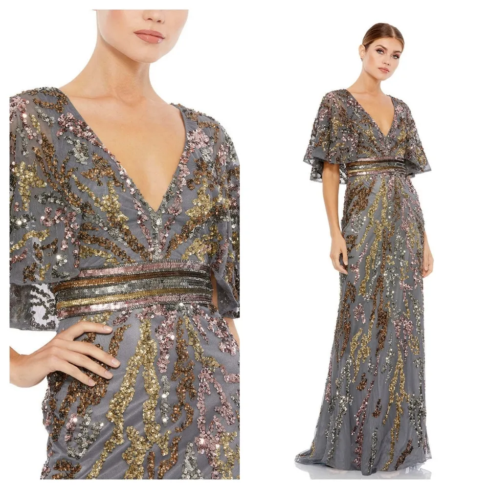 MAC DUGGAL CAPE SLEEVE EMBELLISHED EVENING GOWN Size 4 - Image 4