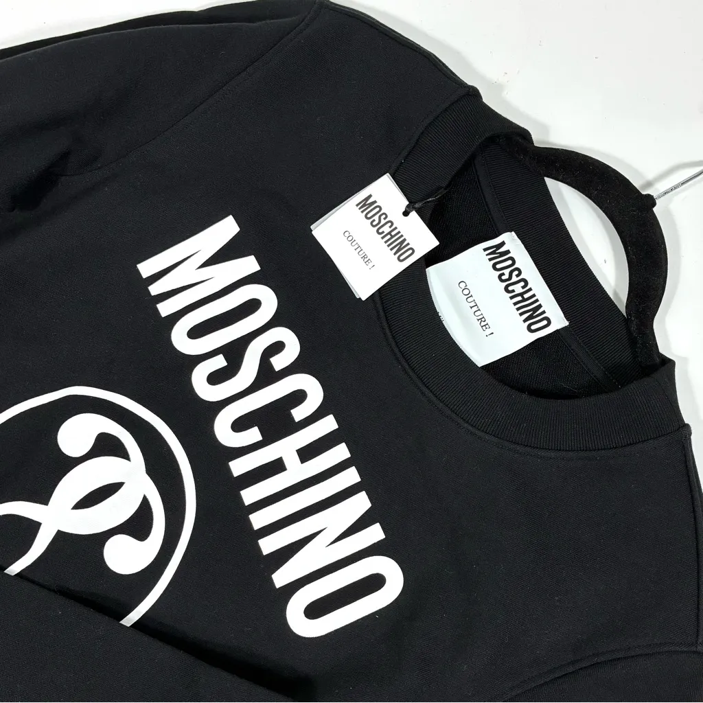 Moschino Couture Logo Double Question Mark Crewneck Sweatshirt Black US 8 NWT - Image 11