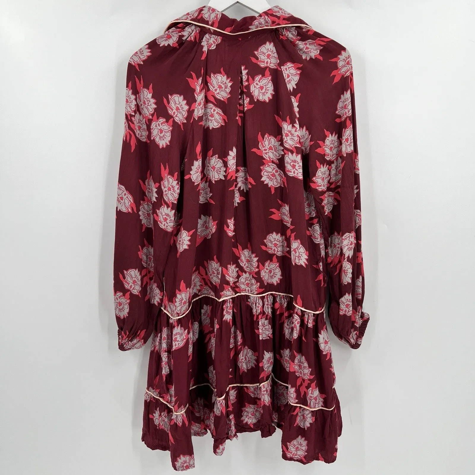 Omika Ezra Button Up‎ Blouse Top in Isla Merlot Red Floral Print Women’s Size XS - Image 4