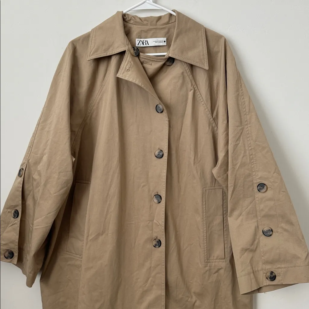 Zara Oversized Buttoned Tan Trench Coat Size: XS - Image 5