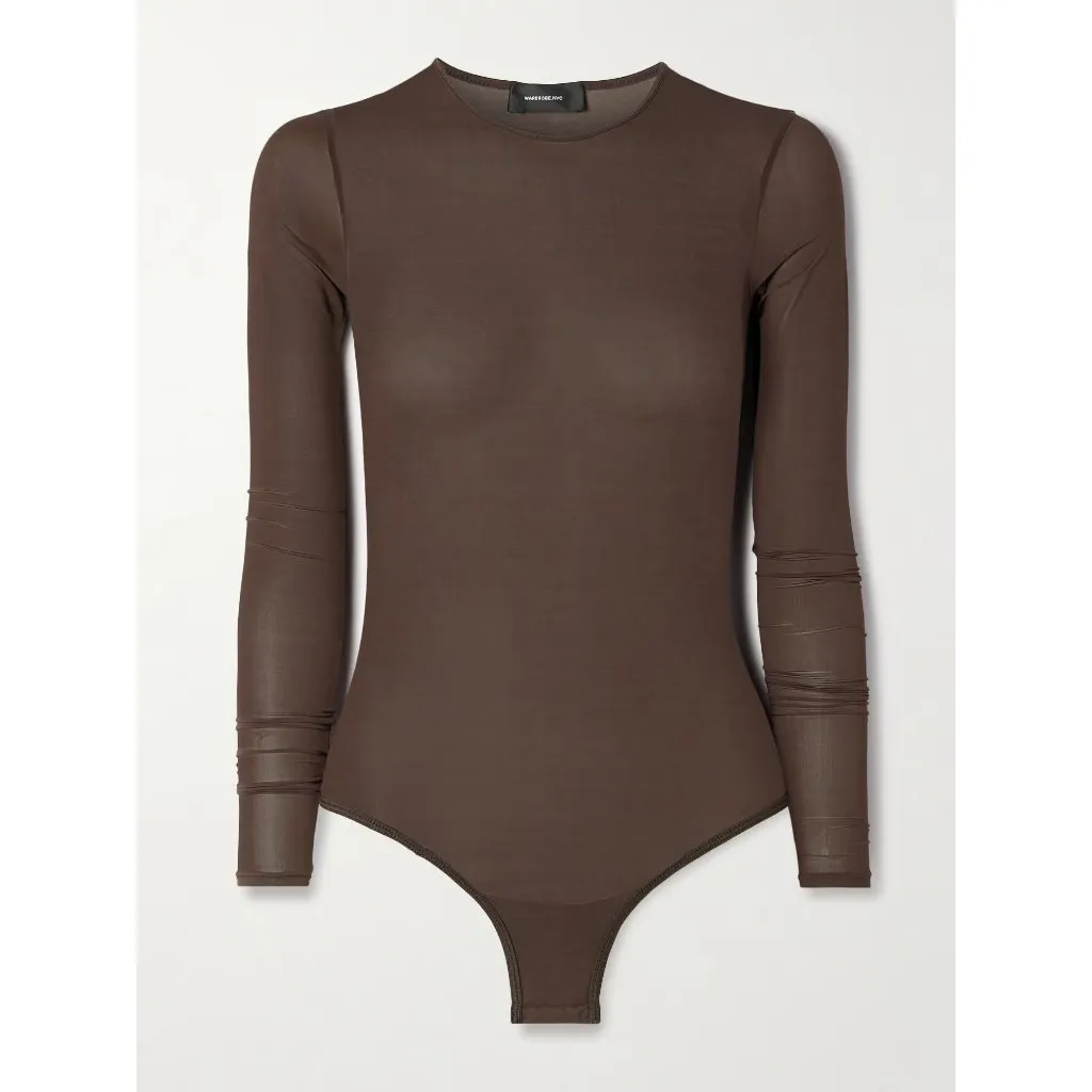 WARDROBE.NYC Sheer Bodysuit in Dark Brown Medium New Womens Long Sleeve Top - Image 11