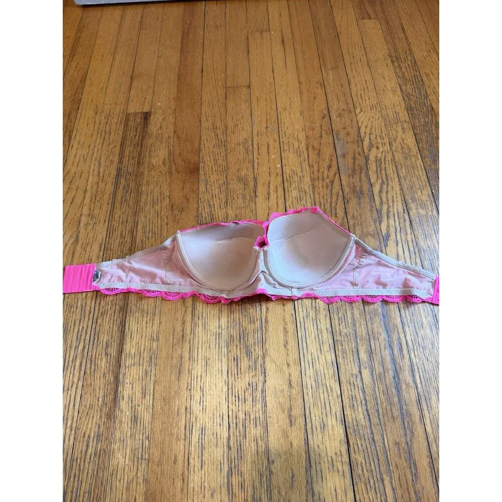 Aerie Bra Balconette Hot Pink Lace Underwire 34D No Straps GUC - Image 5