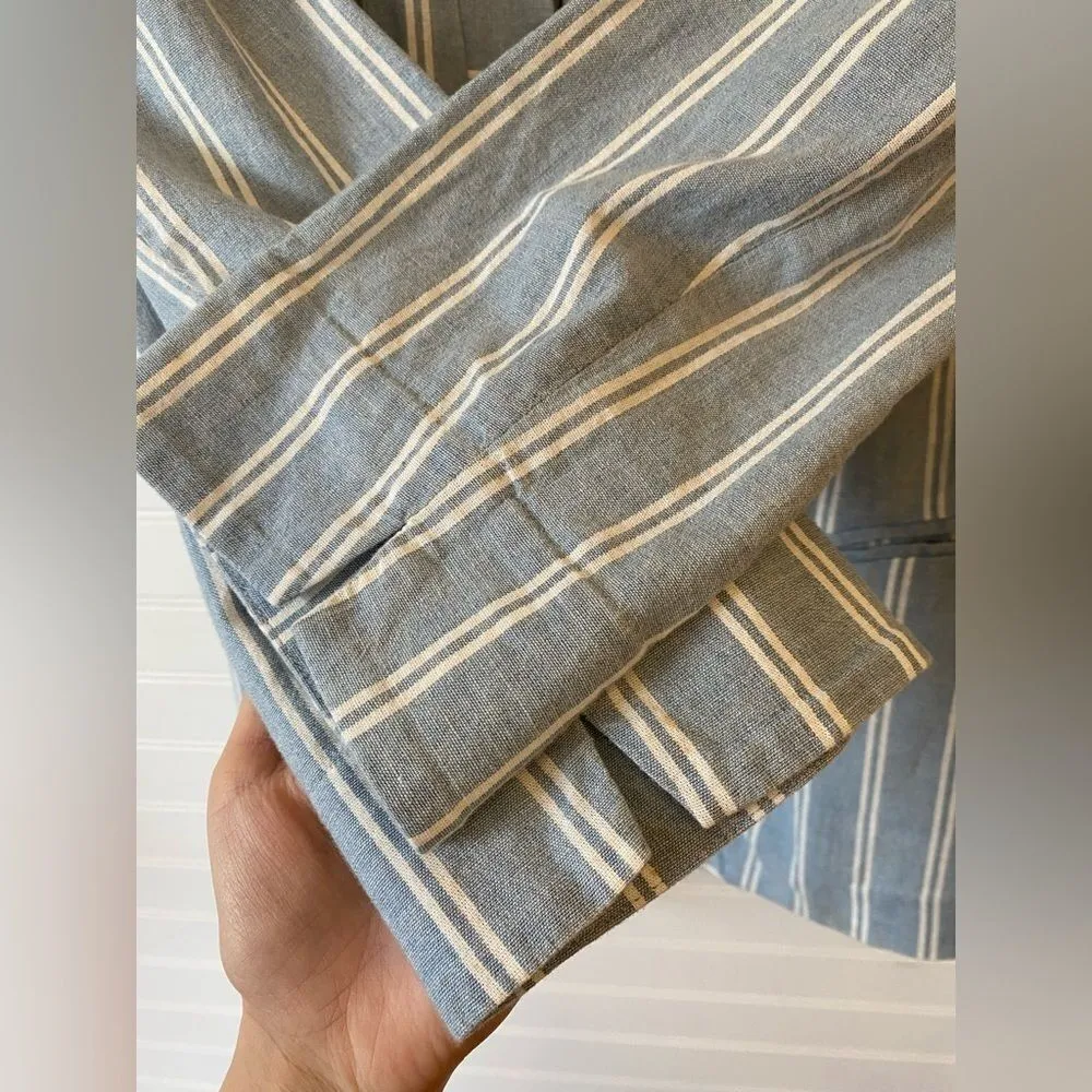 Chicos Pin Strip Cotton Blue & White Blazer Jacket - Image 2