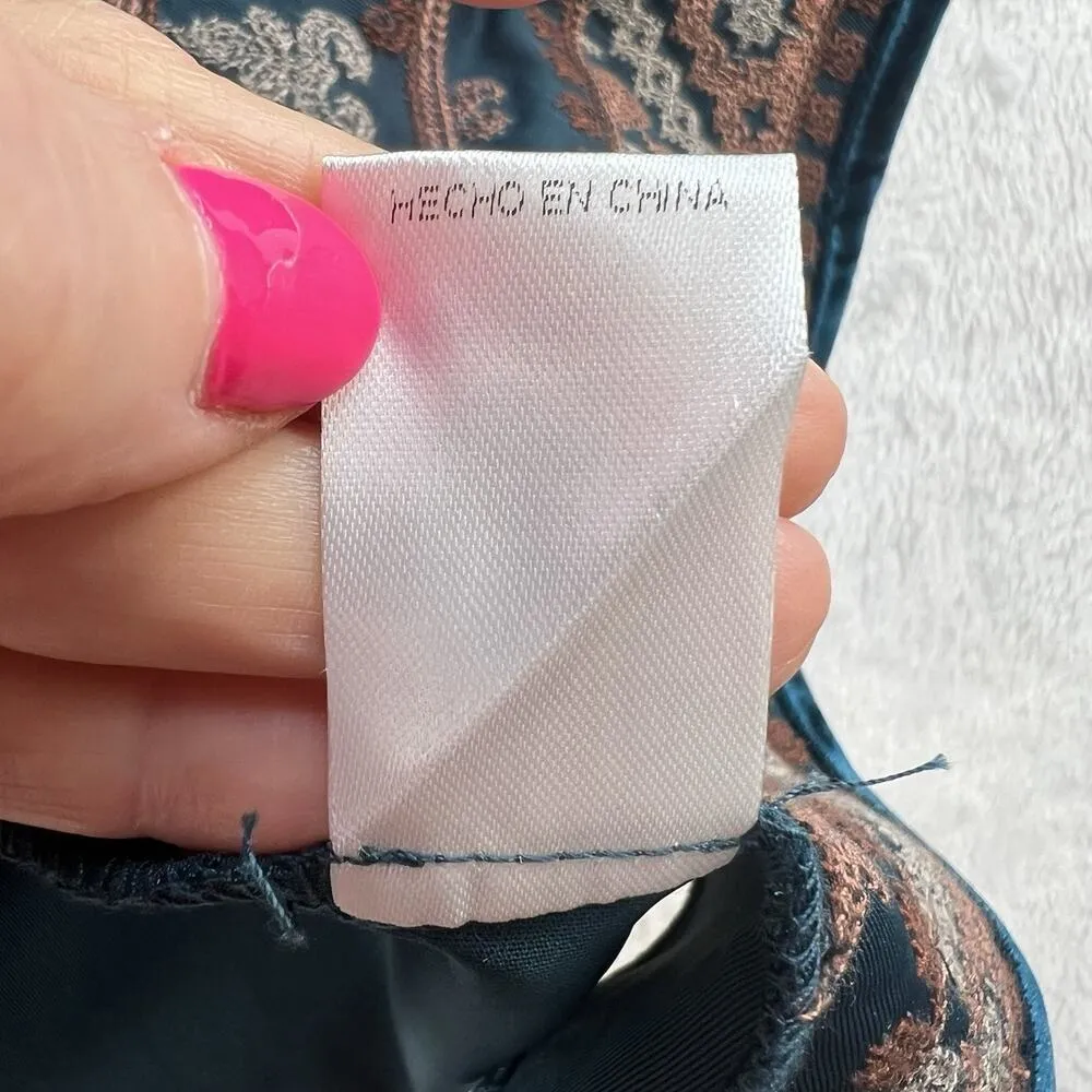 ANDREE By Unit Large L Crushed Velvet Embroidered Teal Open Front Kimono Boho - Image 8