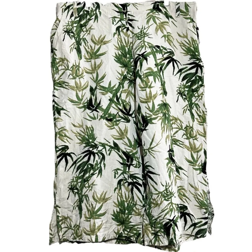 J.Jill Linen Culotte Pants Barley Bamboo Tropical Palm Leaf Wide Crop XL Petite Green Size undefined - Image 2