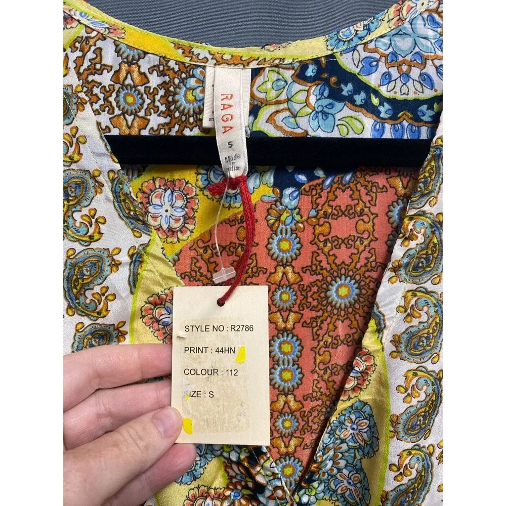 Raga Mini Wrap Dress Womens Small Multicolor Paisley Short Sleeve Hipster B35.2 - Image 3