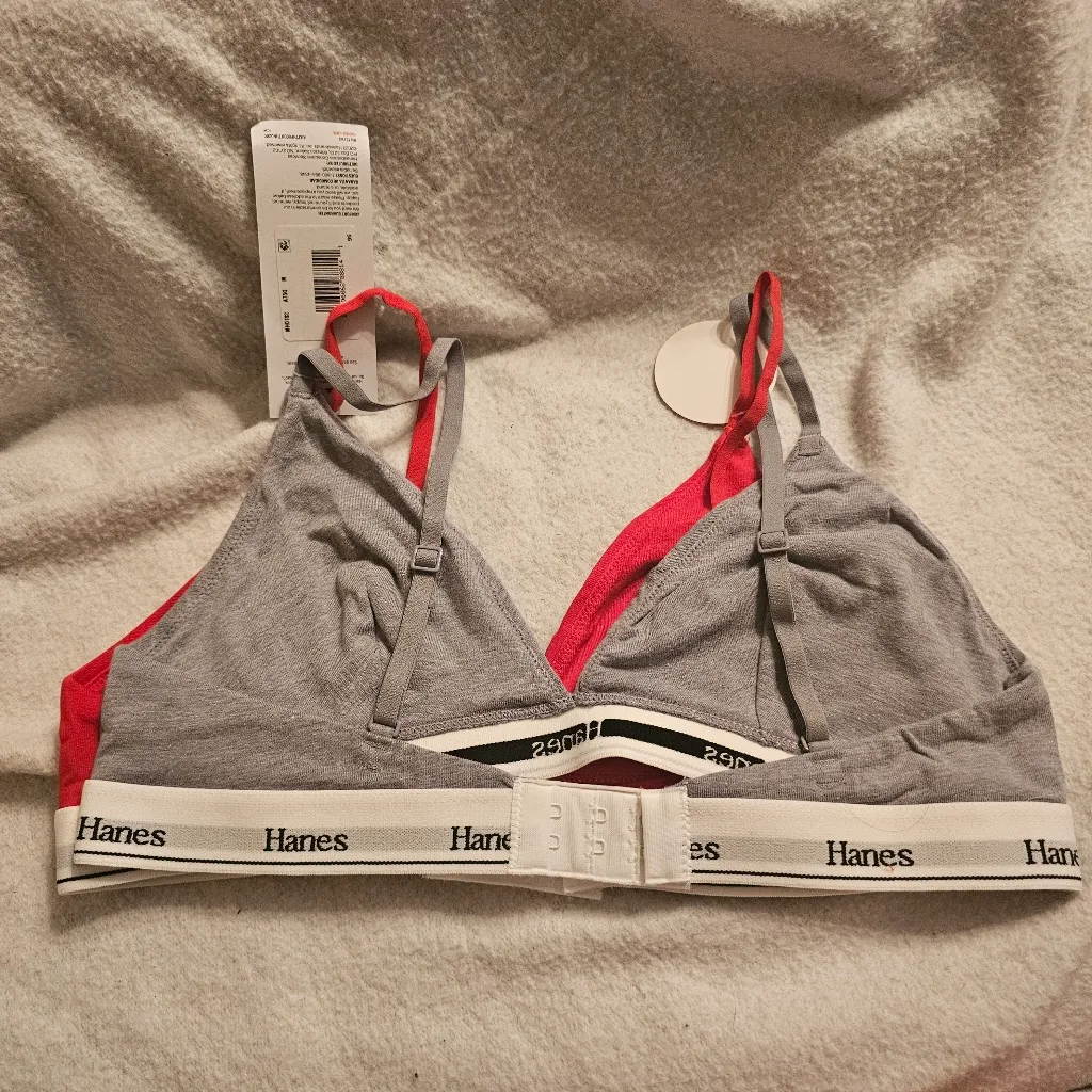 Hanes Originals Women's Triangle Bralette, Breathable Stretch Cotton, 2-Pack Med - Image 2