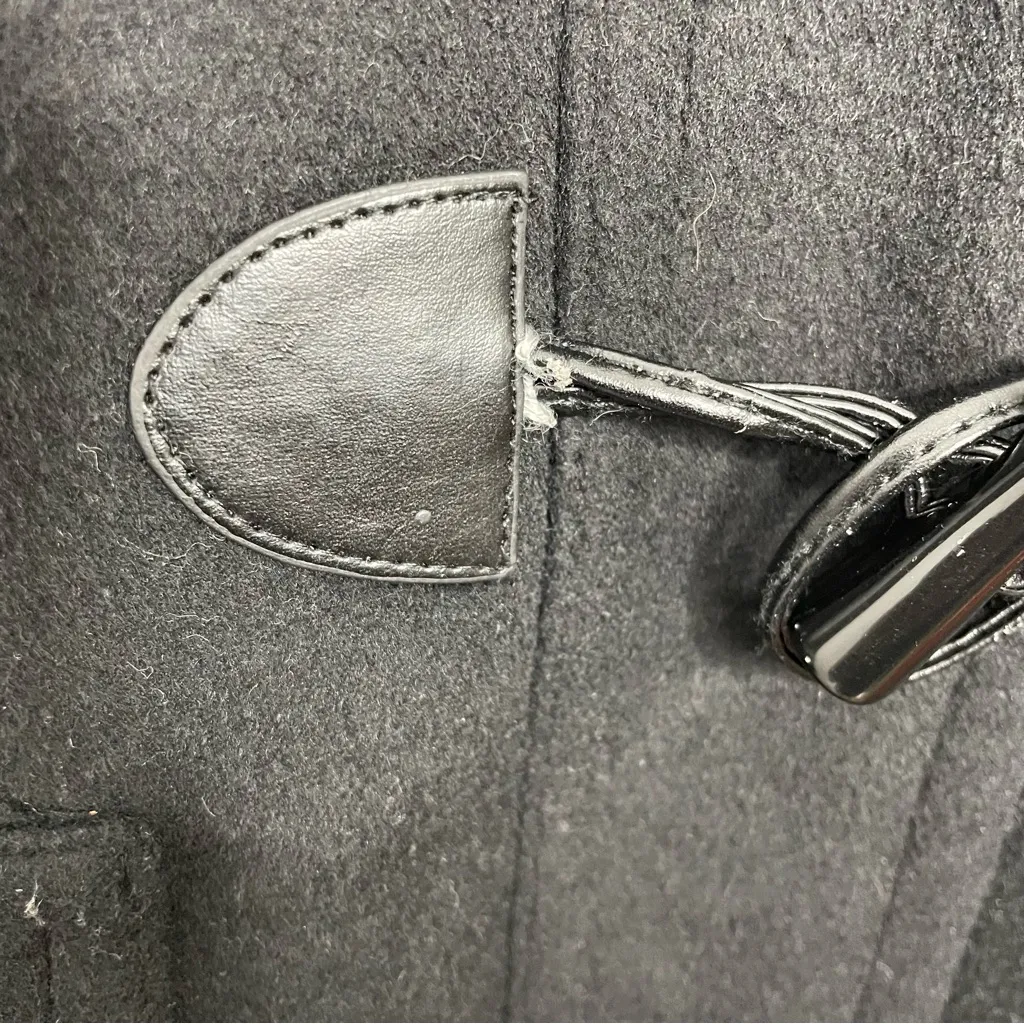 Calvin Klein Black Wool Blend Trench Coat with Leather Trim Accents size L - Image 13