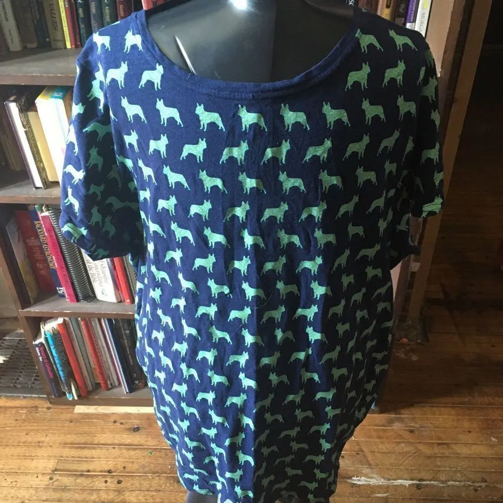 Lane Bryant navy and green dog print v-neck 26/28 ruched top - Image 3