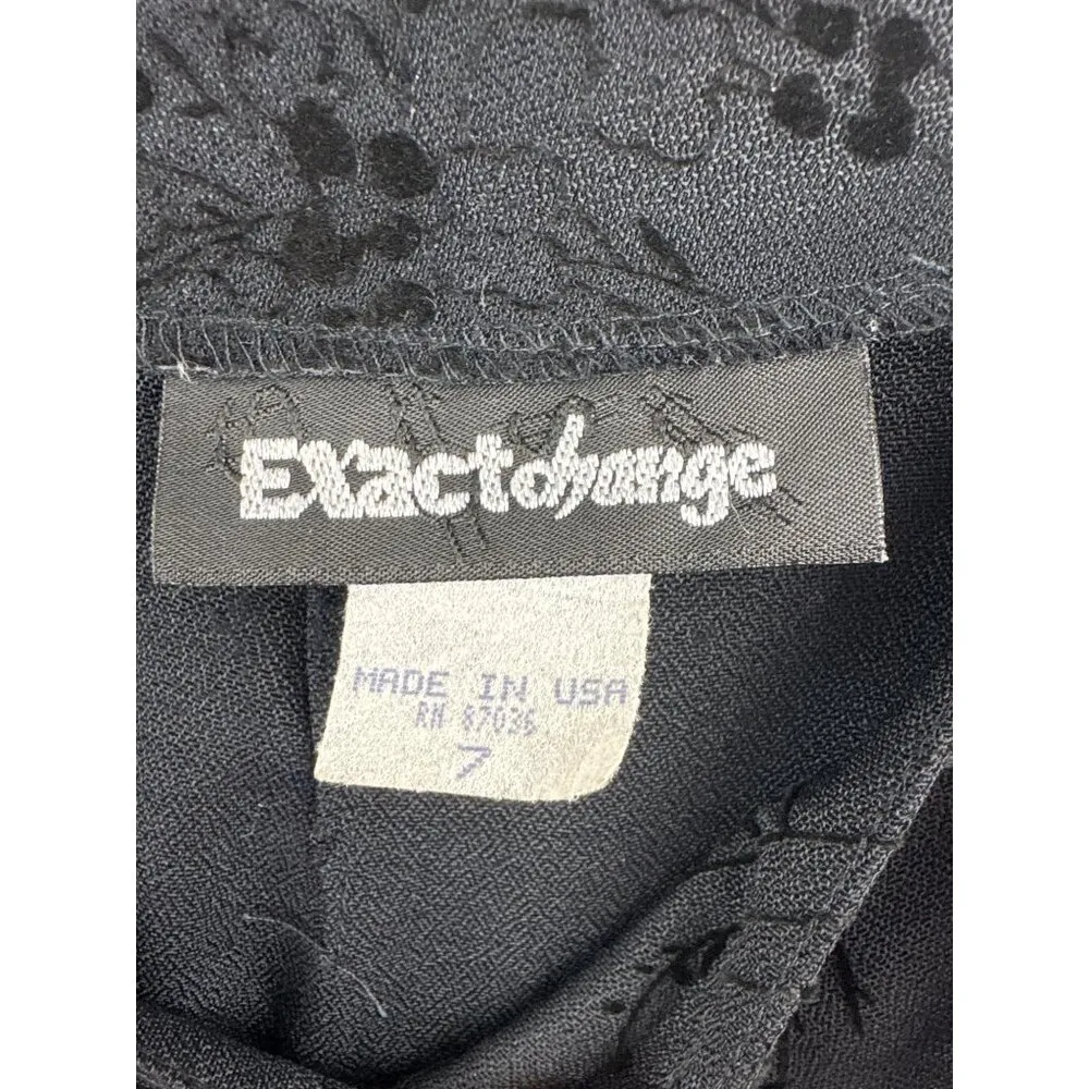 Vintage Exact Change Womens Black Floral Textured Mini Skirt Size 7 Made In USA - Image 3