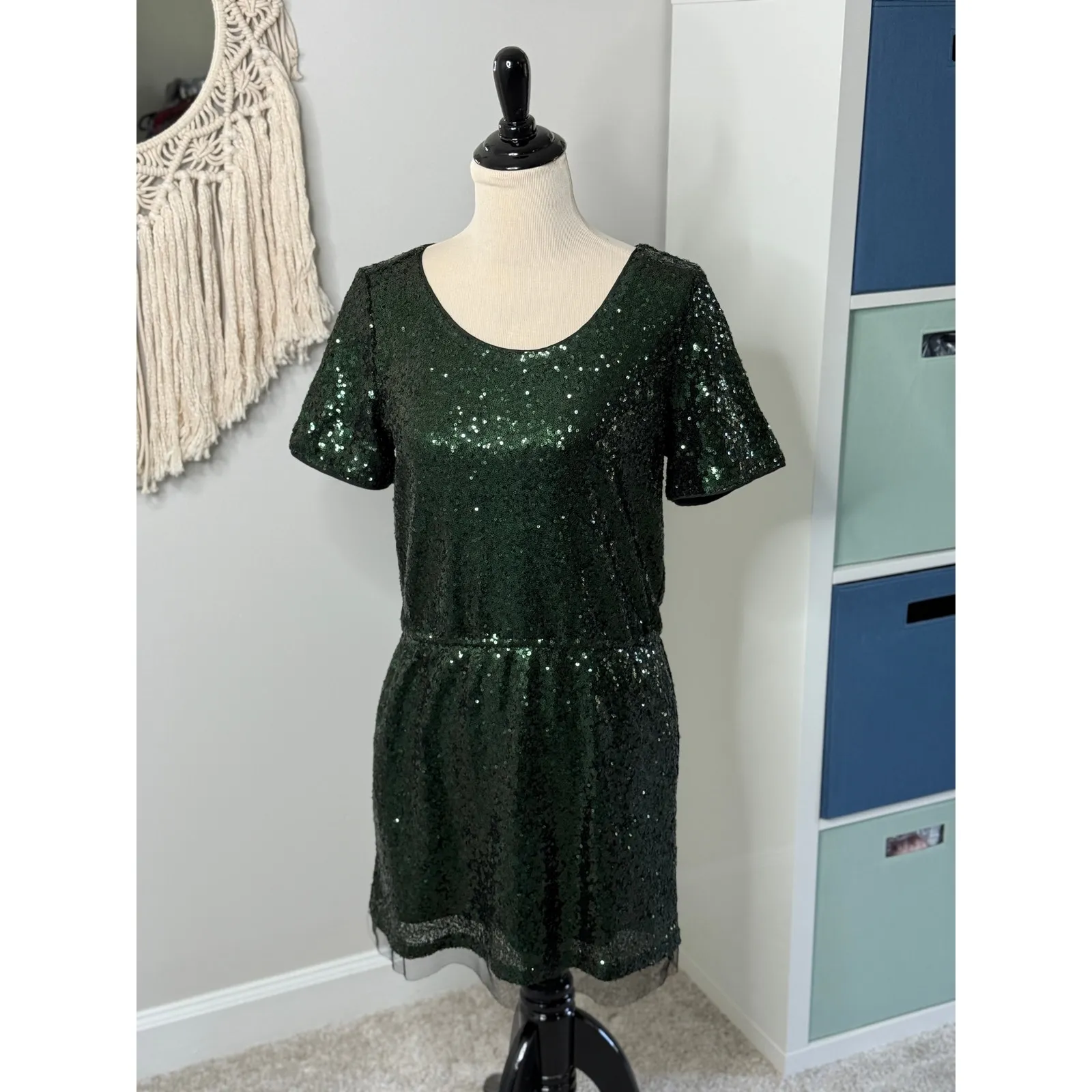 Revolve Women's Lucy Paris Dark Green Sequins Short Mini T-shirt Dress L Holiday - Image 2