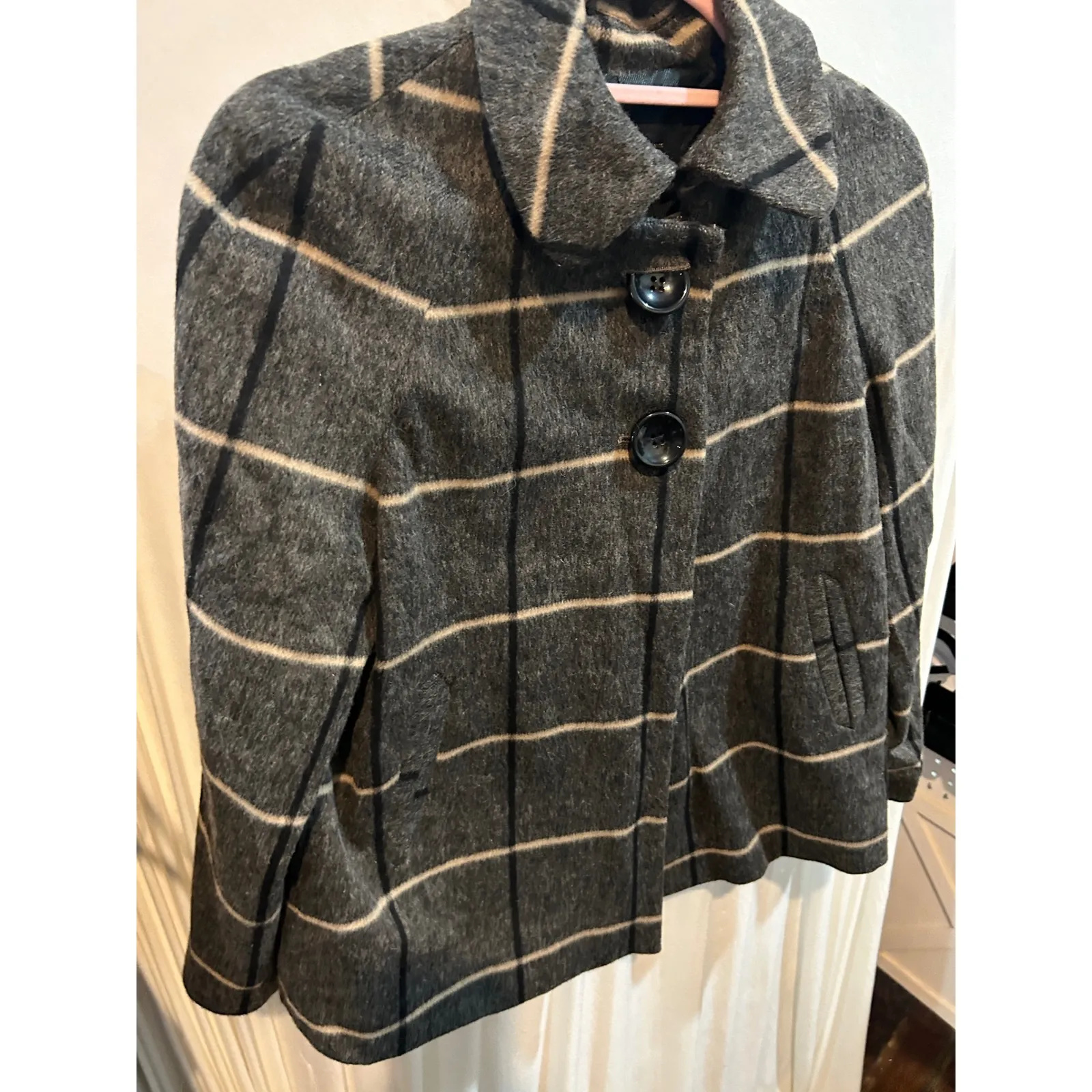 Zara‎ Basic Gray Plaid Wool Blend Pea Coat Jacket Women's Outerwear - Image 2