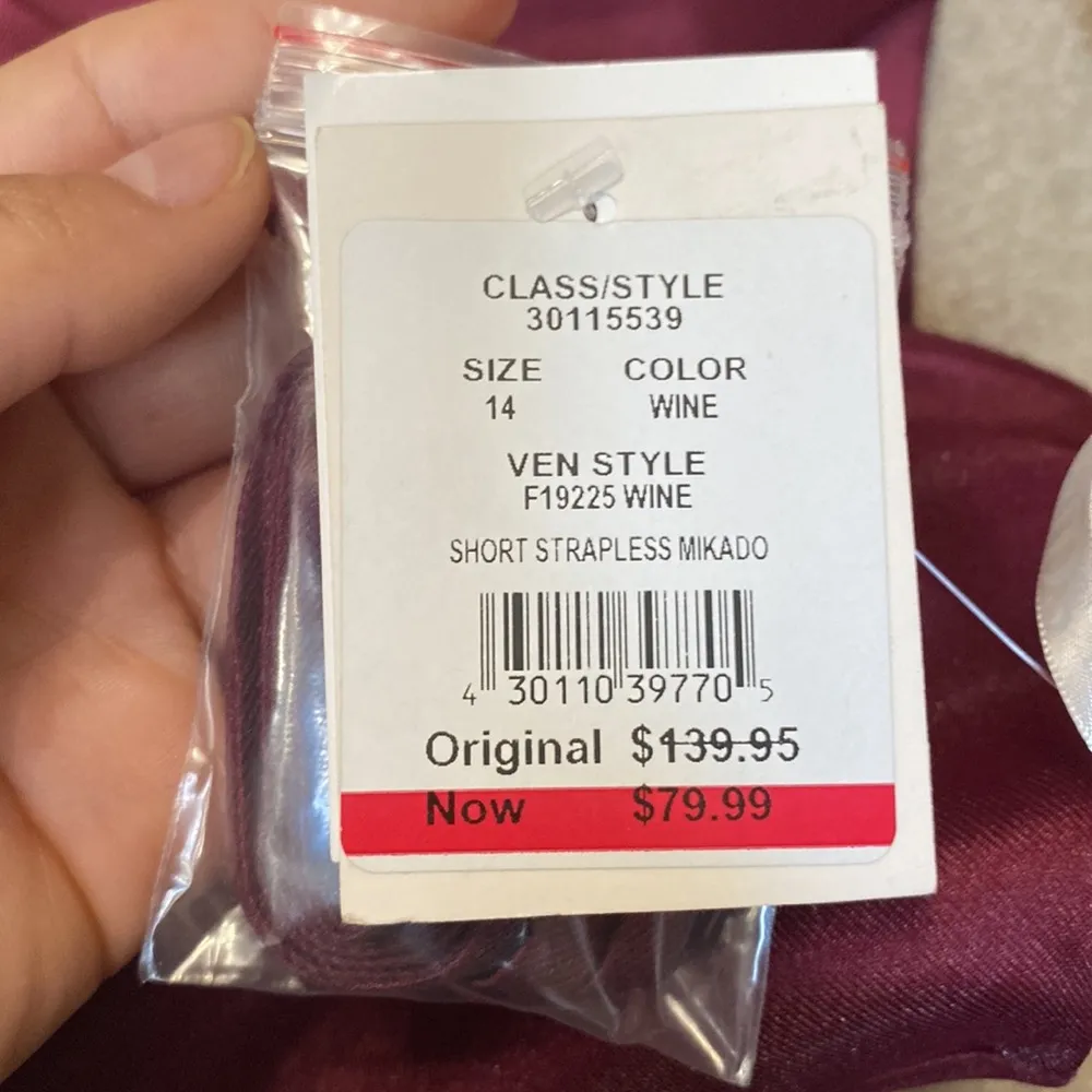 David’s Bridal Wine Mikado Strapless Short Dress Size 14 - Image 4