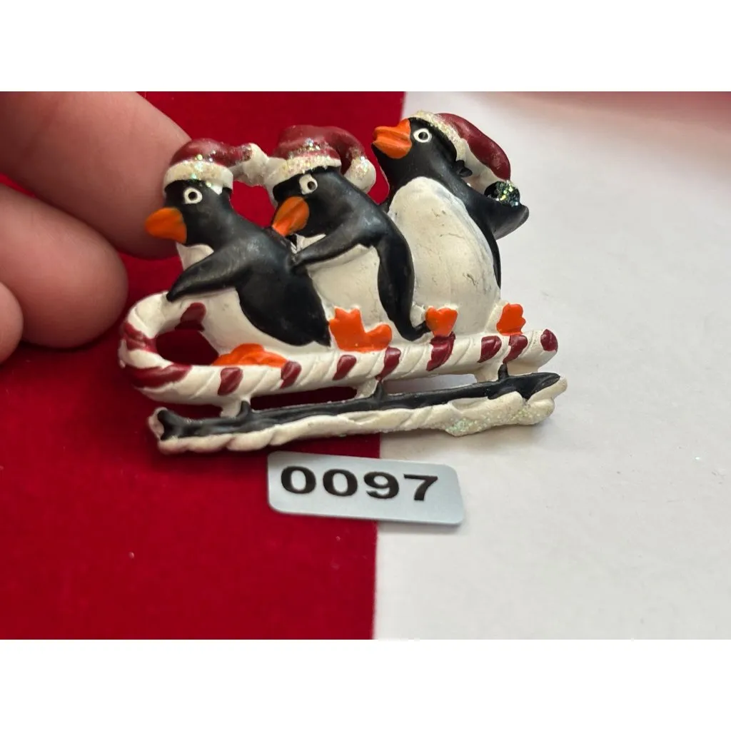 Penguin Sledding Brooch Pin Christmas - Image 2