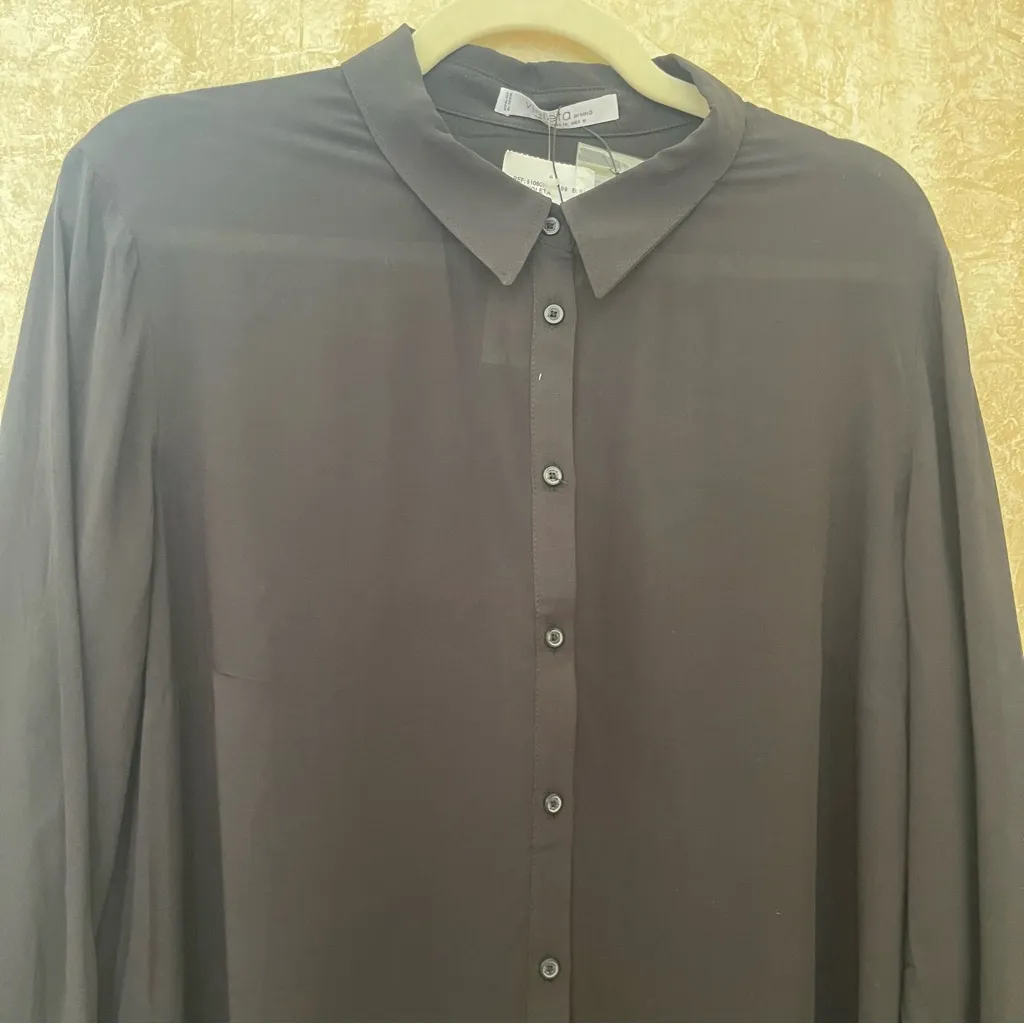Mango viscose button down long sleeves shirt  feather lightweight Black Sz 12 - Image 3