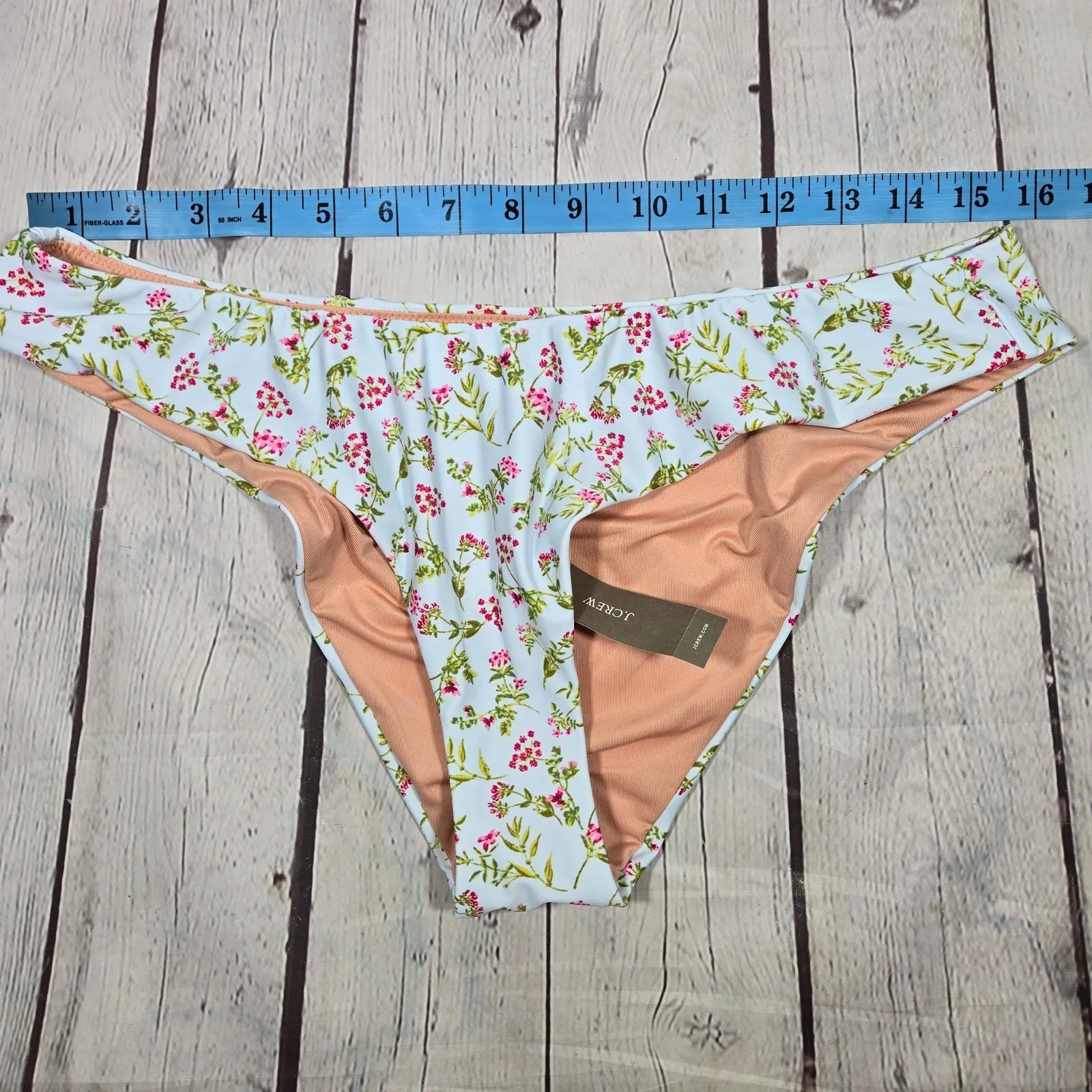 J Crew High Leg Cheeky Bikini Bottoms Floral Print Light‎ Blue Pink Size L - Image 8