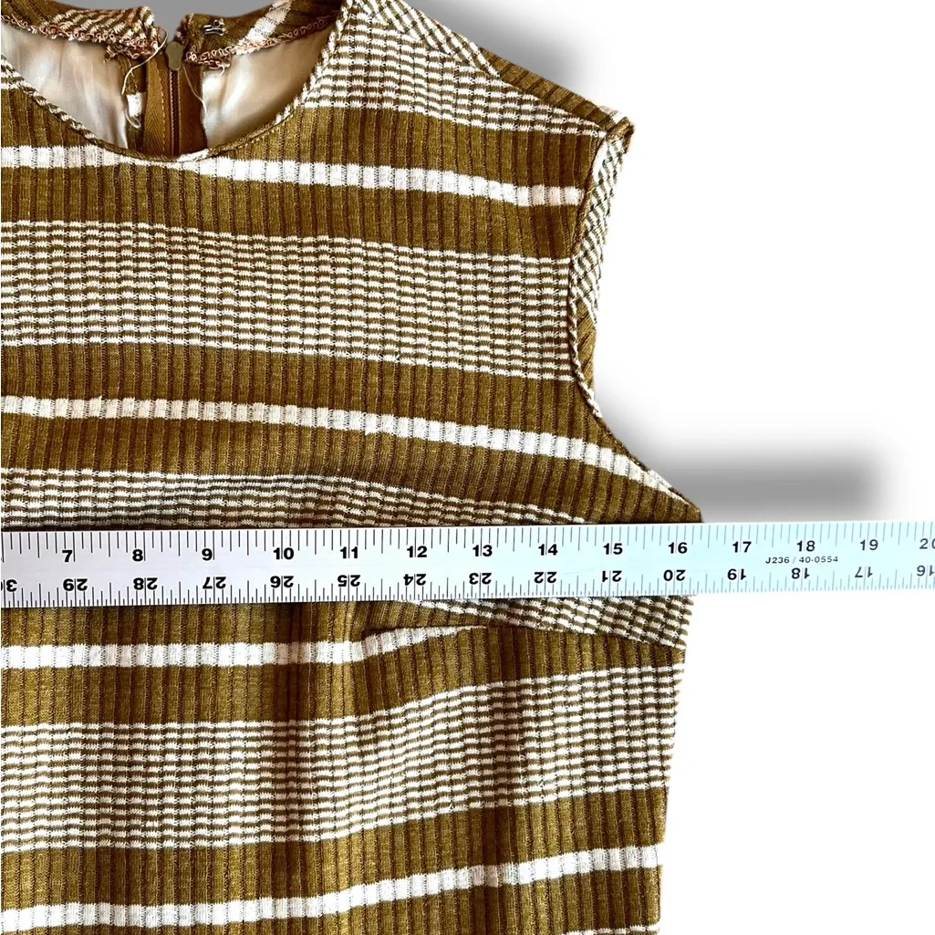 Vtg 60s Brown & Cream Long Jacket & Mid Sleeveless Dress Judy Wayne NEW w/flaw Tan - Image 9