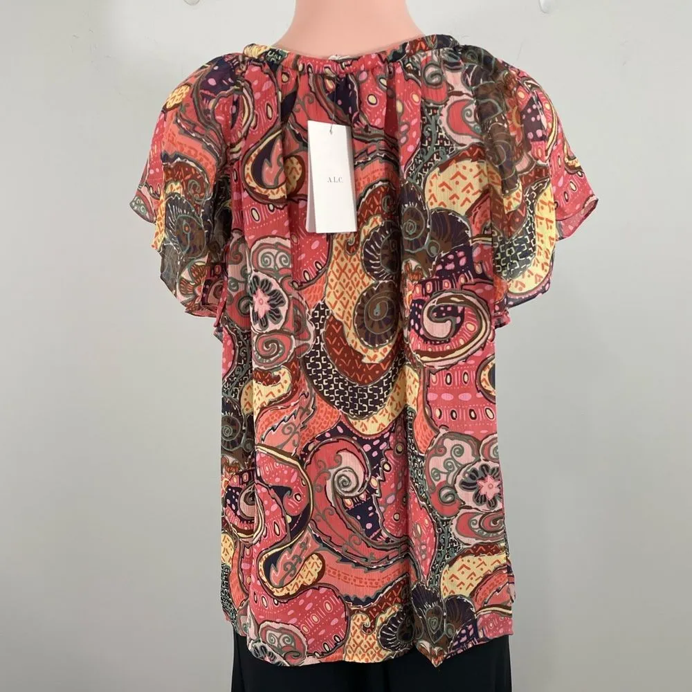 NWT‎ A.L.C. June Top Size 10 Blouse Rosewine Midnight Paisley 100% Silk - Image 8