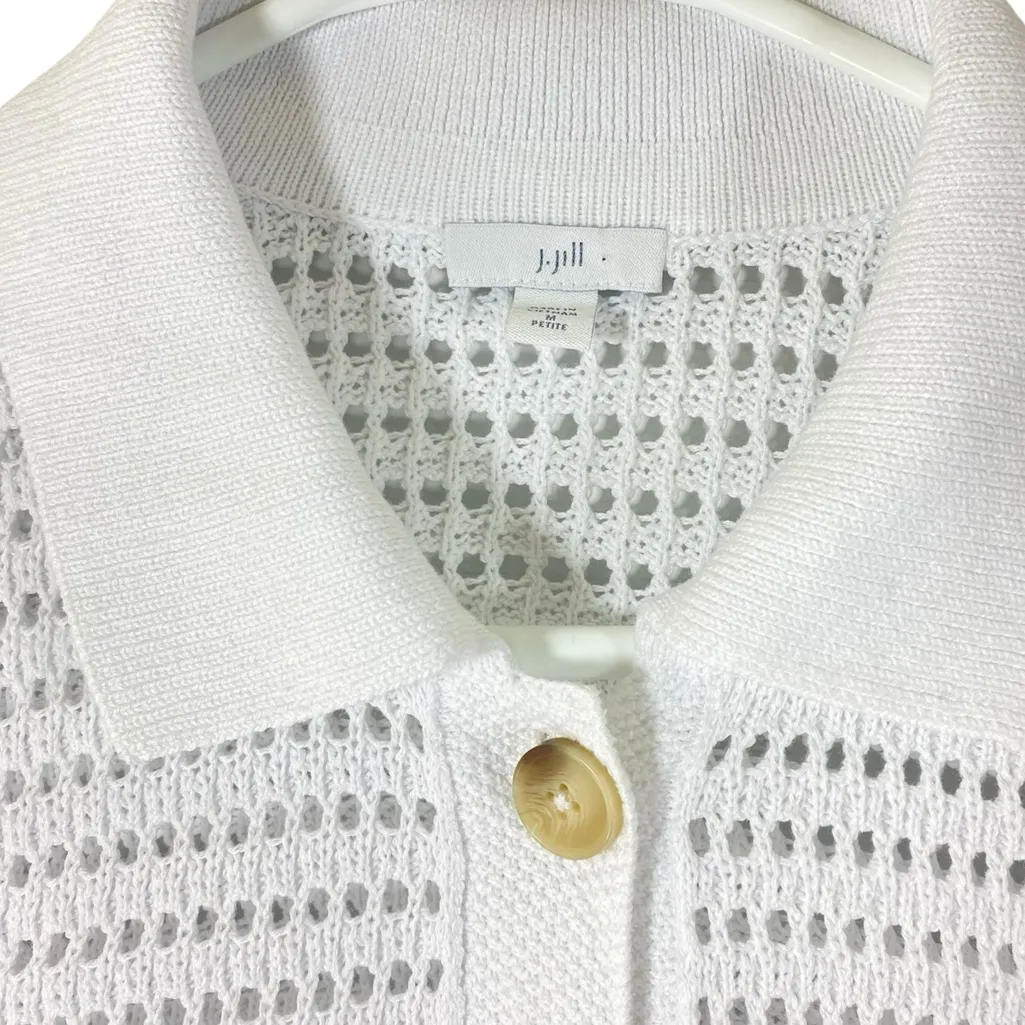 J. Jill Women’s M Petite White Button Front Cotton Blend Open Knit Cardigan Size undefined - Image 5