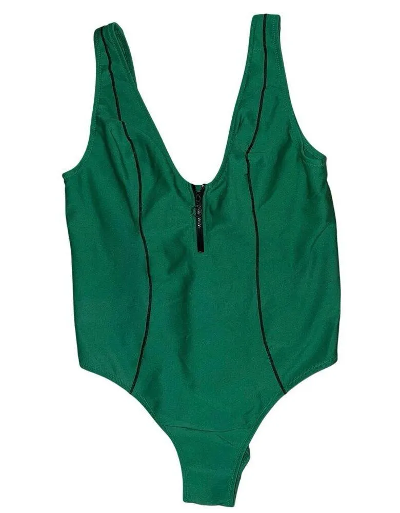 Large Nwot VICTORIA'S SECRET SWIM Sexy Sport One-Piece Swimsuit Zip Up Green - Image 4