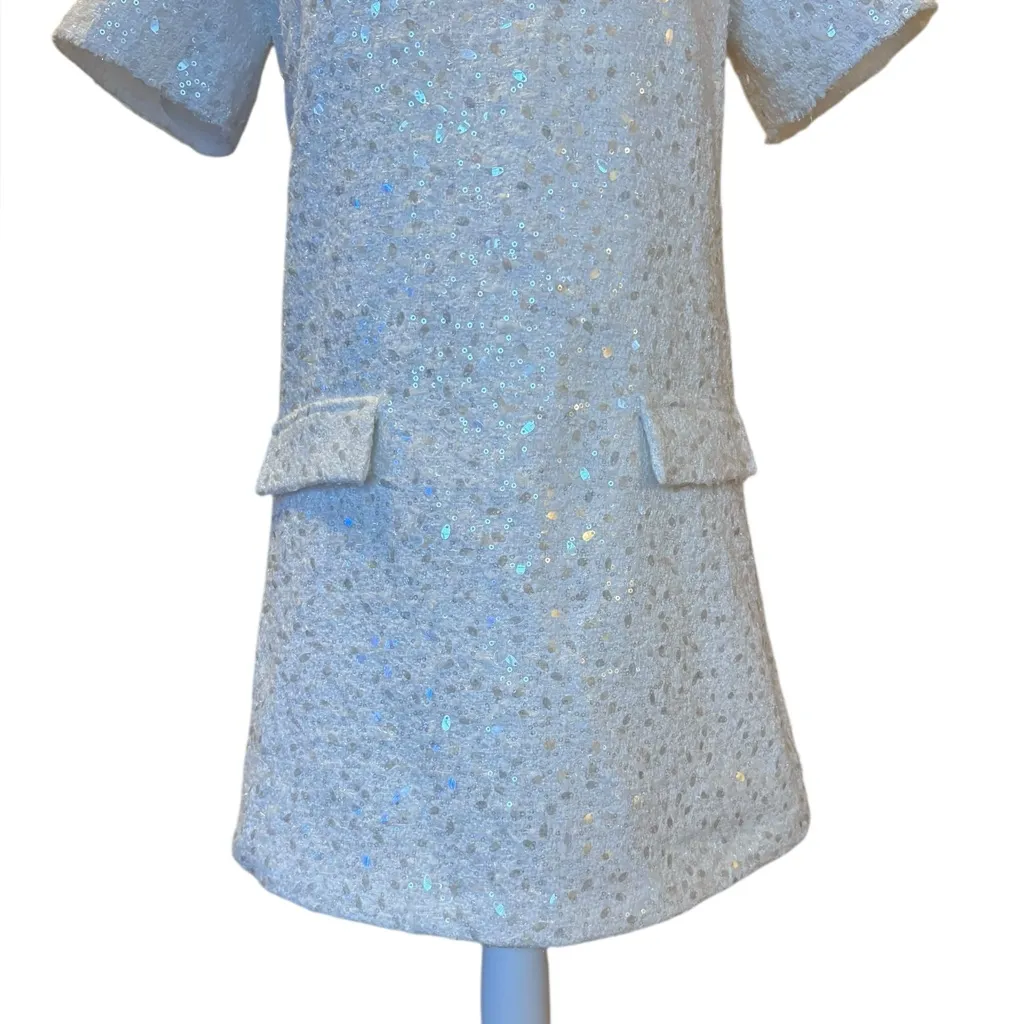 Zara Mini Sequin Dress White Fringed Short Sleeve Womens Size XS NWT - Image 7