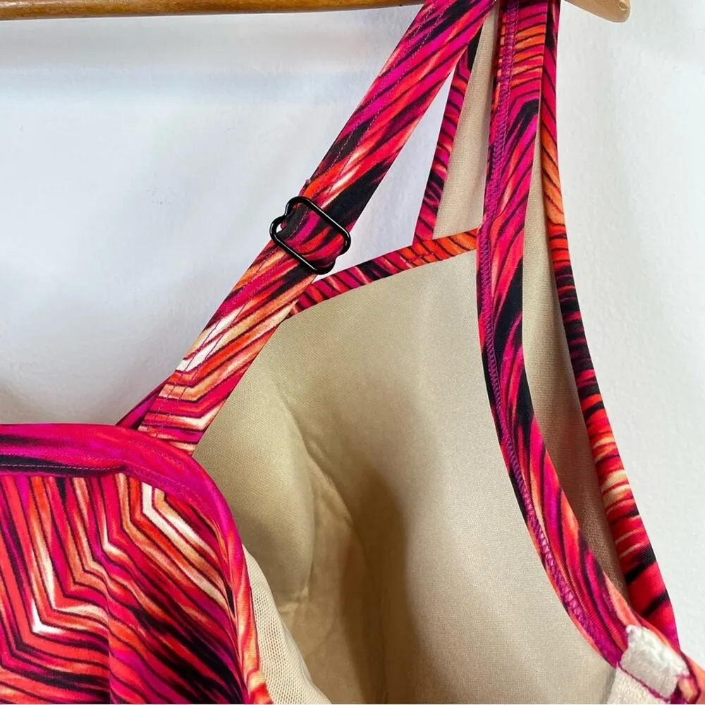 Cacique Pink Orange Black Mod Underwire Ruched Tankini long Swim Top 44D 44 - Image 8