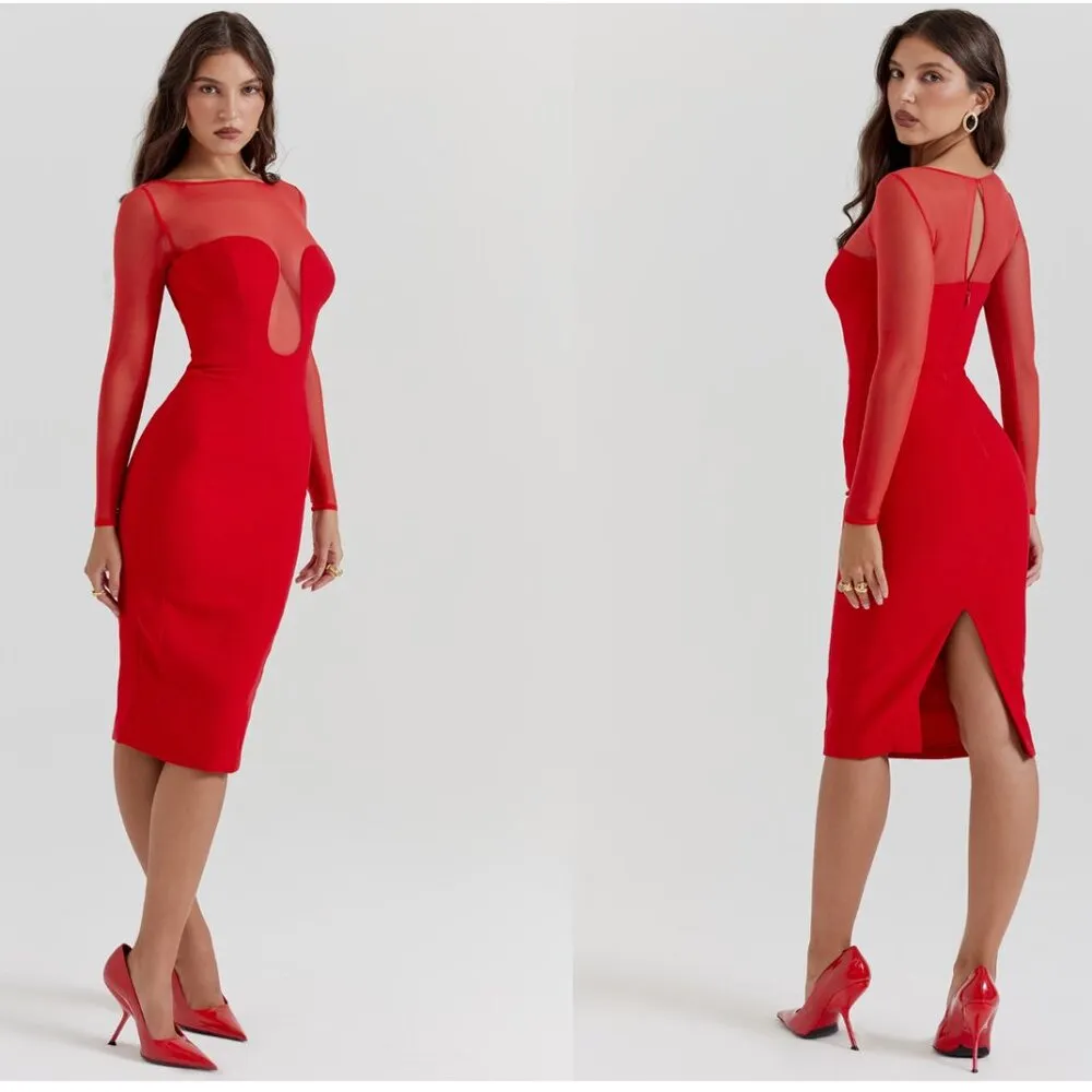 HOUSE OF CB 'Darcy' Scarlet Plunge Midi Dress NWOT size‎ XS NWOT $269 - Image 4