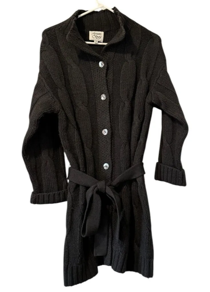 Margaret O'Leary Cardigan Size 1 Gray Merino Wool Button Sweater Collared Tie - Image 1