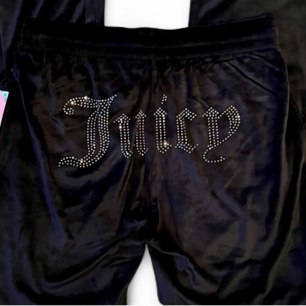 JUICY COUTURE Bling Y2K Black Velvet Fleece
Rhinestone Embellished Pants MEDIUM - Image 3