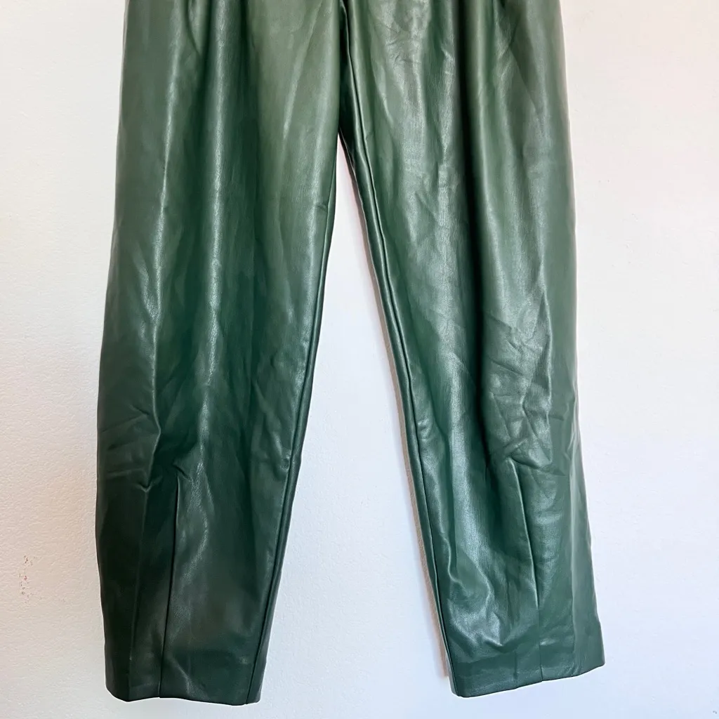 Anthropologie Maeve Women’s Green Faux Leather Taper Pleated‎ Pants Size 2 - Image 6
