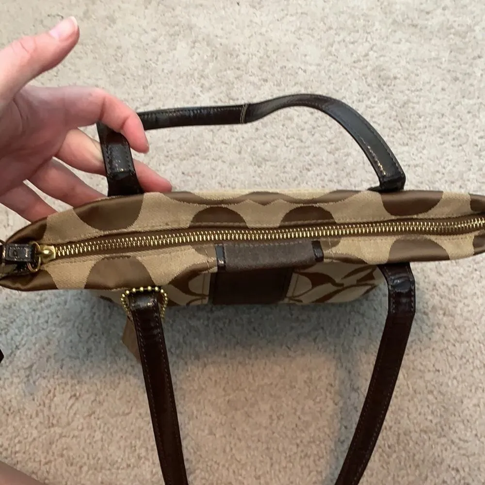 Coach Signature Canvas Jacquard Slim Shoulder Stripe Tote Bag Tan and Brown - Image 9