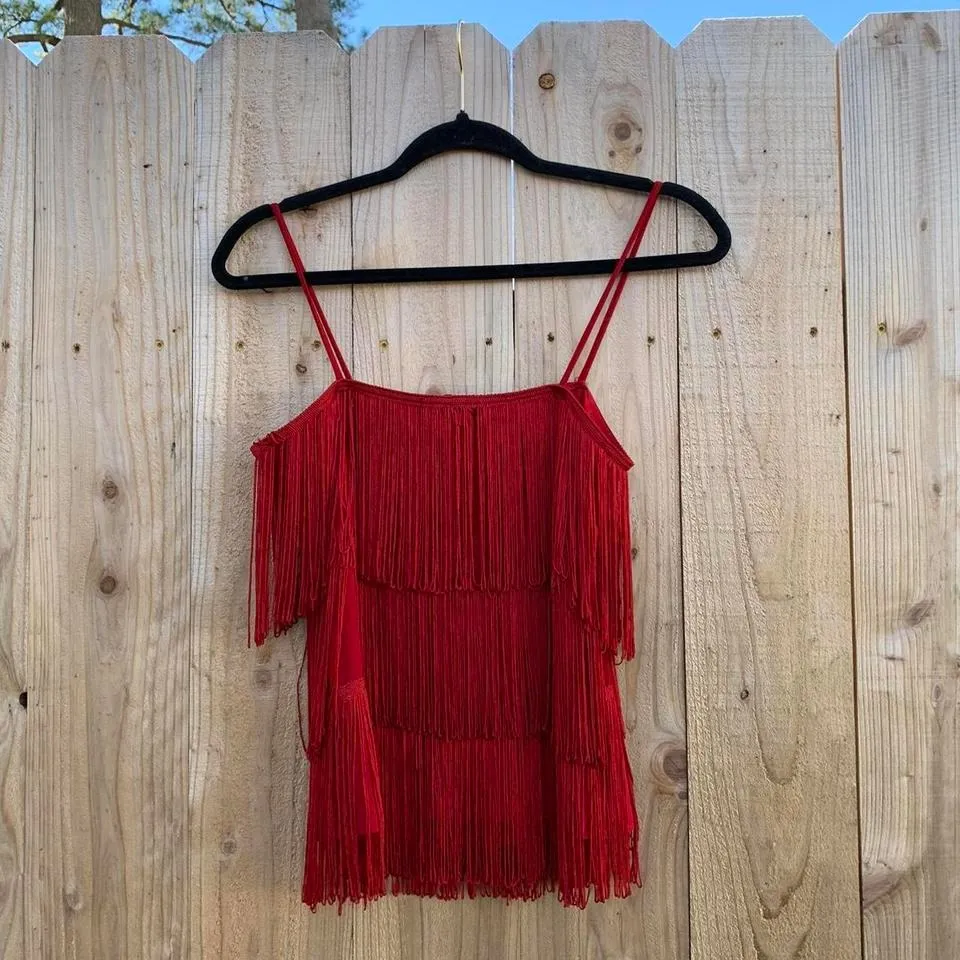 Red layered tassel shirt‎ size medium, preowned great condition - Image 3