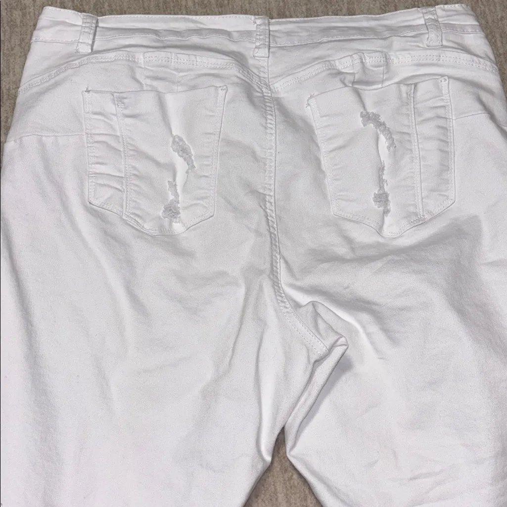 Sz 18 white stretch jeans distressed skinny wax brand butt I love you - Image 5