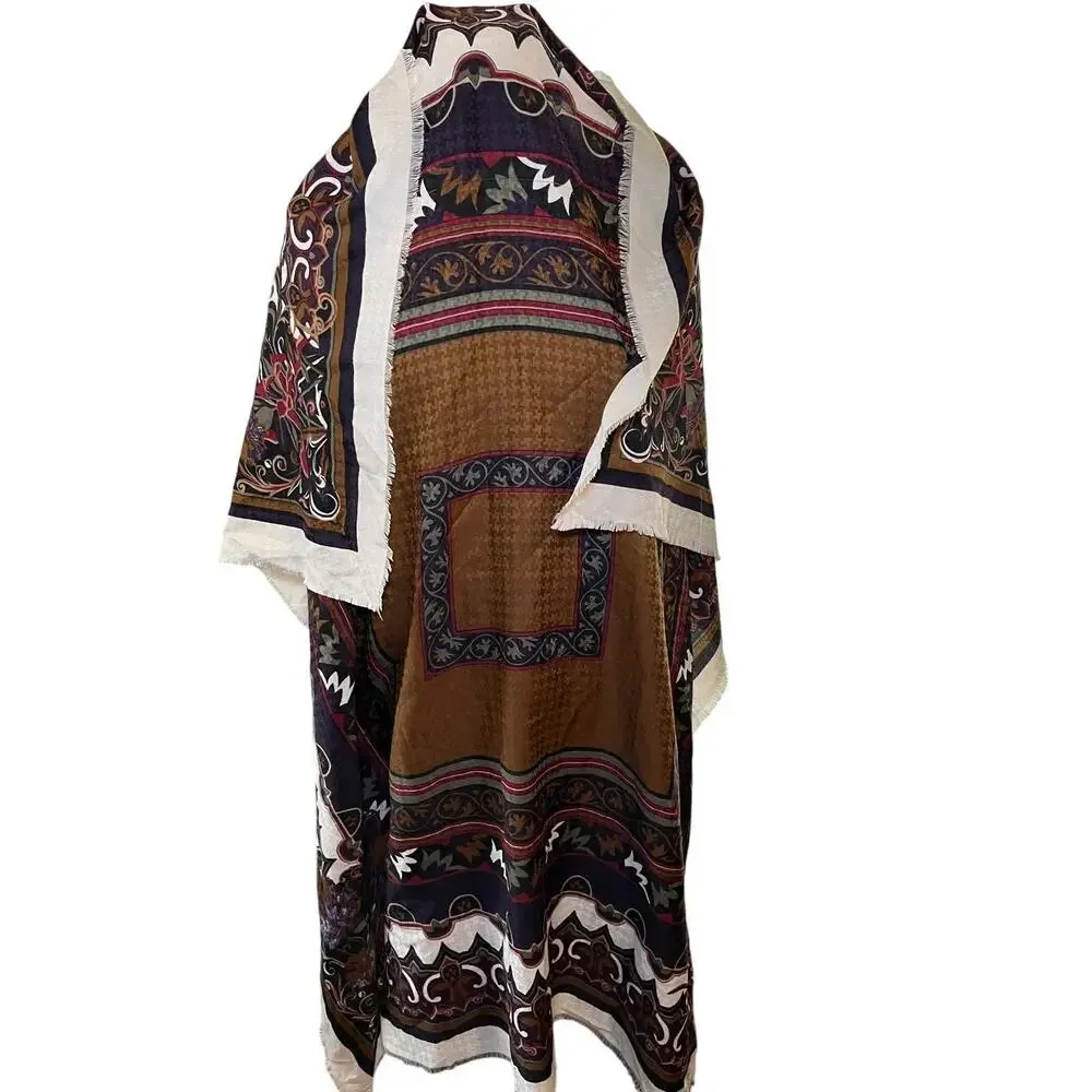 Italian Made Damask Square Scarf 45 Grecian Print Brown Purple - Image 3