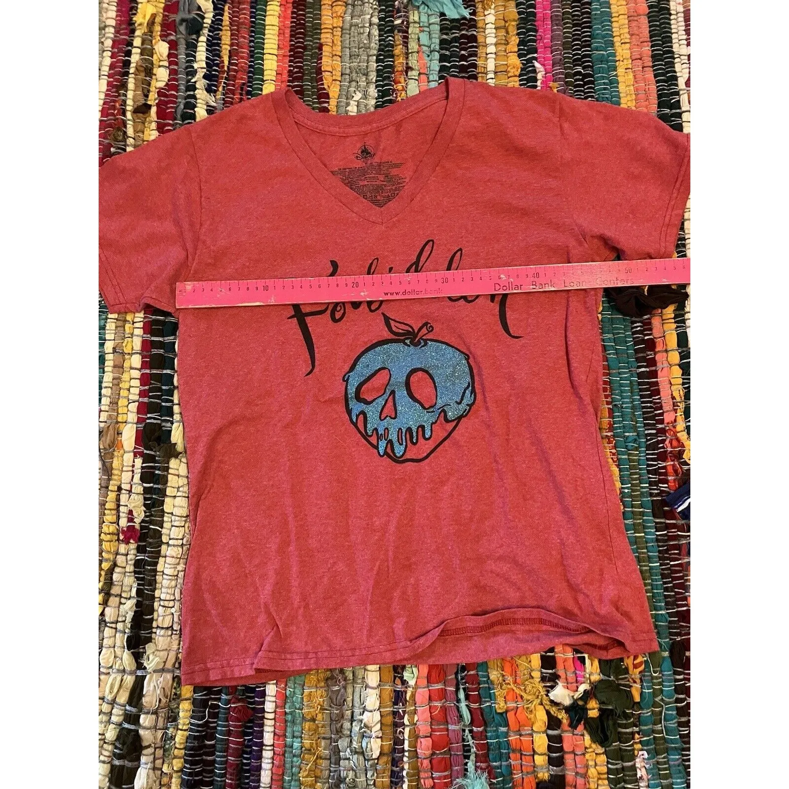 Disney Store Snow White Forbidden Apple T Shirt Red XL Blue Glitter Short Sleeve - Image 2