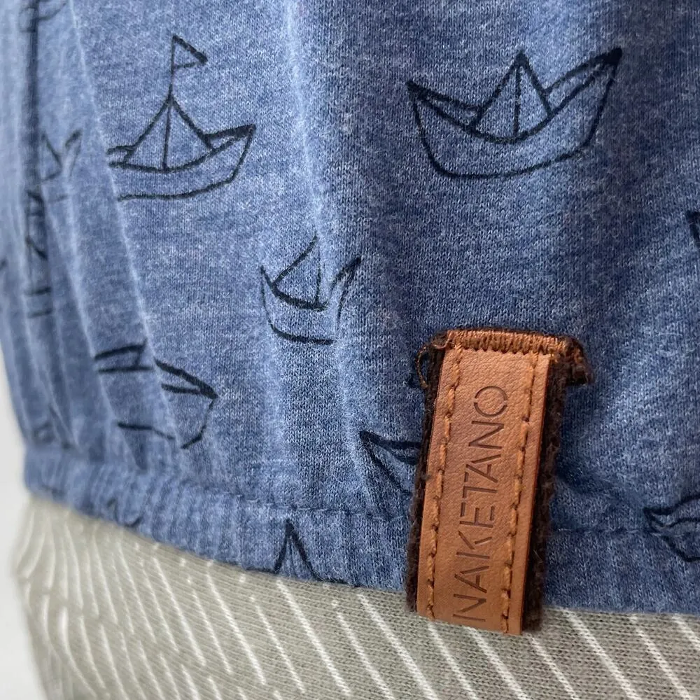 Naketano Sailboat Paper Boat Blue Blouse Top Short Sleeve Novelty Print Size S - Image 5