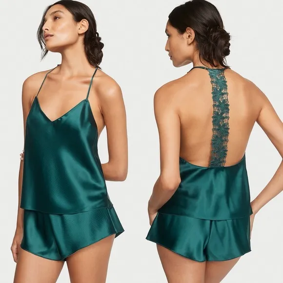 VICTORIA’S SECRET Velvet Floral Embroidery Cami Camisole Tank Top Green Size XL - Image 2