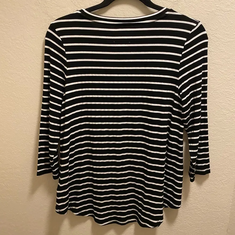 Anthropologie Lili's Closet Striped 3/4 Length Sleeve Top With Polka Dot Pocket - Image 9