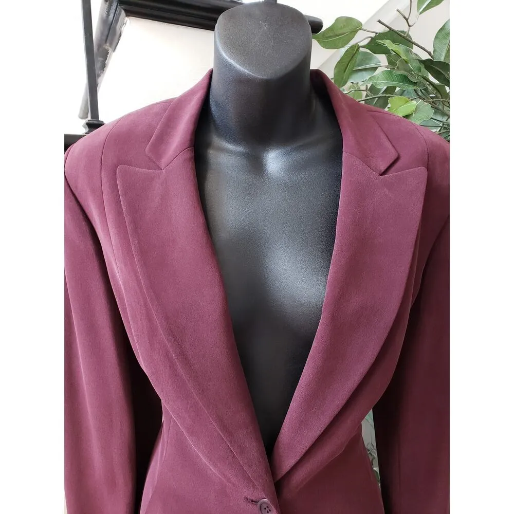 Jones New York 2 Piece Skirt Suit Silk 10 Burgundy Single Breasted 1 Button - Image 16