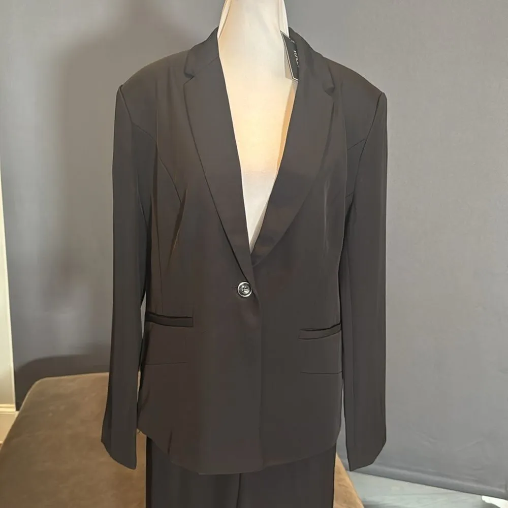 Women’s Black 2 Piece Pant Suit One Button Formal Office Wedding Size L NWT Size L - Image 2